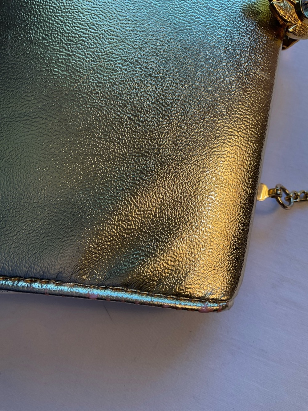 Metallic Gold Evening Clutch with Chain Strap - Picture 9 of 10
